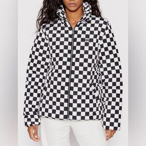 Vans Foundry V Printed Puffer MTE Jacket black and white checkerboard pattern
